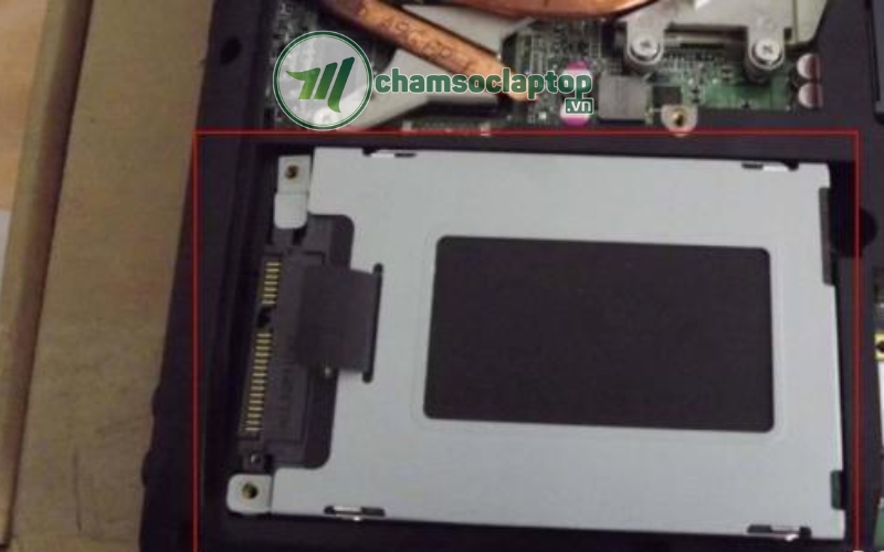 Kỹ thuật viên đang tiến hành nâng cấp SSD cho laptop, với dụng cụ chuyên dụng.